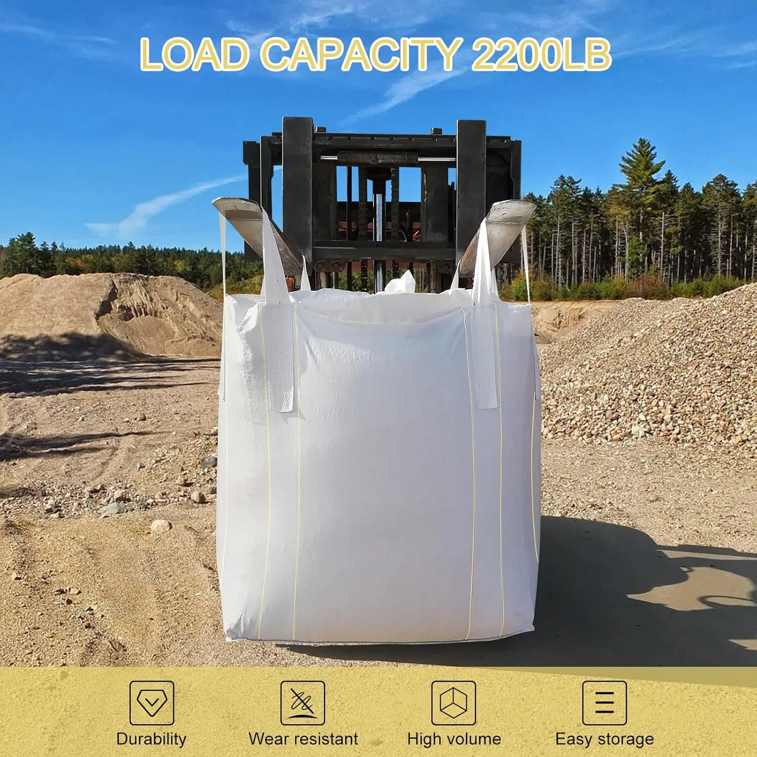 10 Pack FIBC Bulk Bag, Ton Bag, 35"L x 35"W x 43"H, 2200lbs SWL, Duffle Top Flat Bottom Heavy Duty Bulk Bag for Industry Agriculture