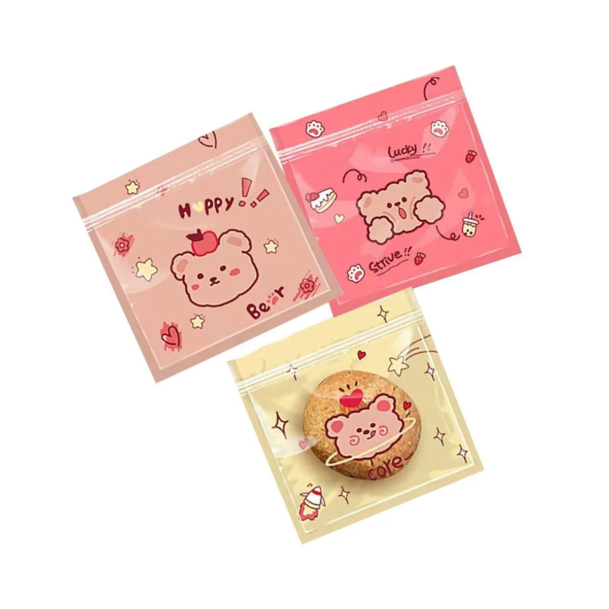 100pcs Cartoon Ziplock Bags For Snacks Candy Cookies Food Safe Plastic Bags