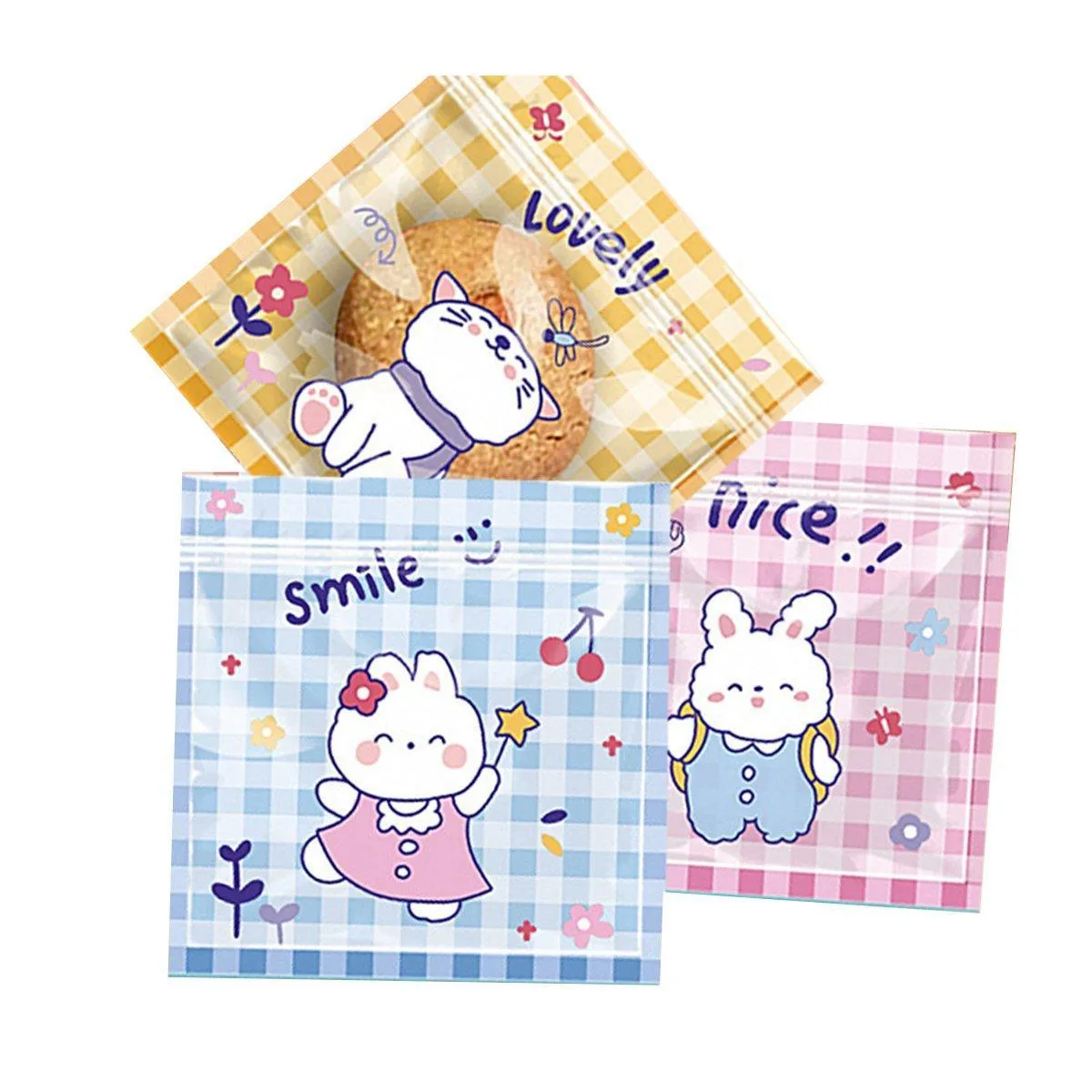 100pcs Cartoon Ziplock Bags For Snacks Candy Cookies Food Safe Plastic Bags