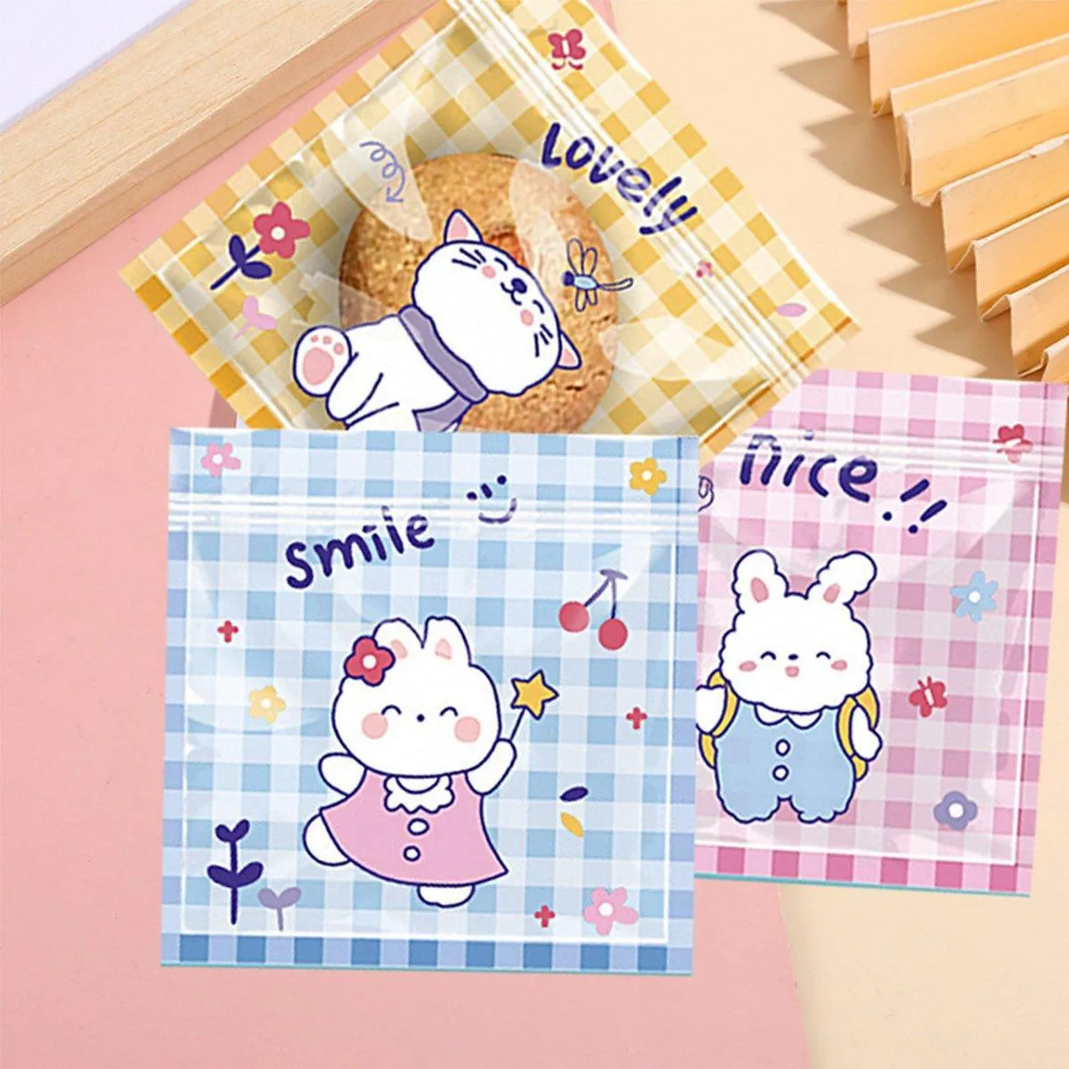 100pcs Cartoon Ziplock Bags For Snacks Candy Cookies Food Safe Plastic Bags
