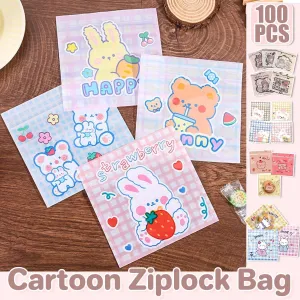 100pcs Cartoon Ziplock Bags For Snacks Candy Cookies Food Safe Plastic Bags