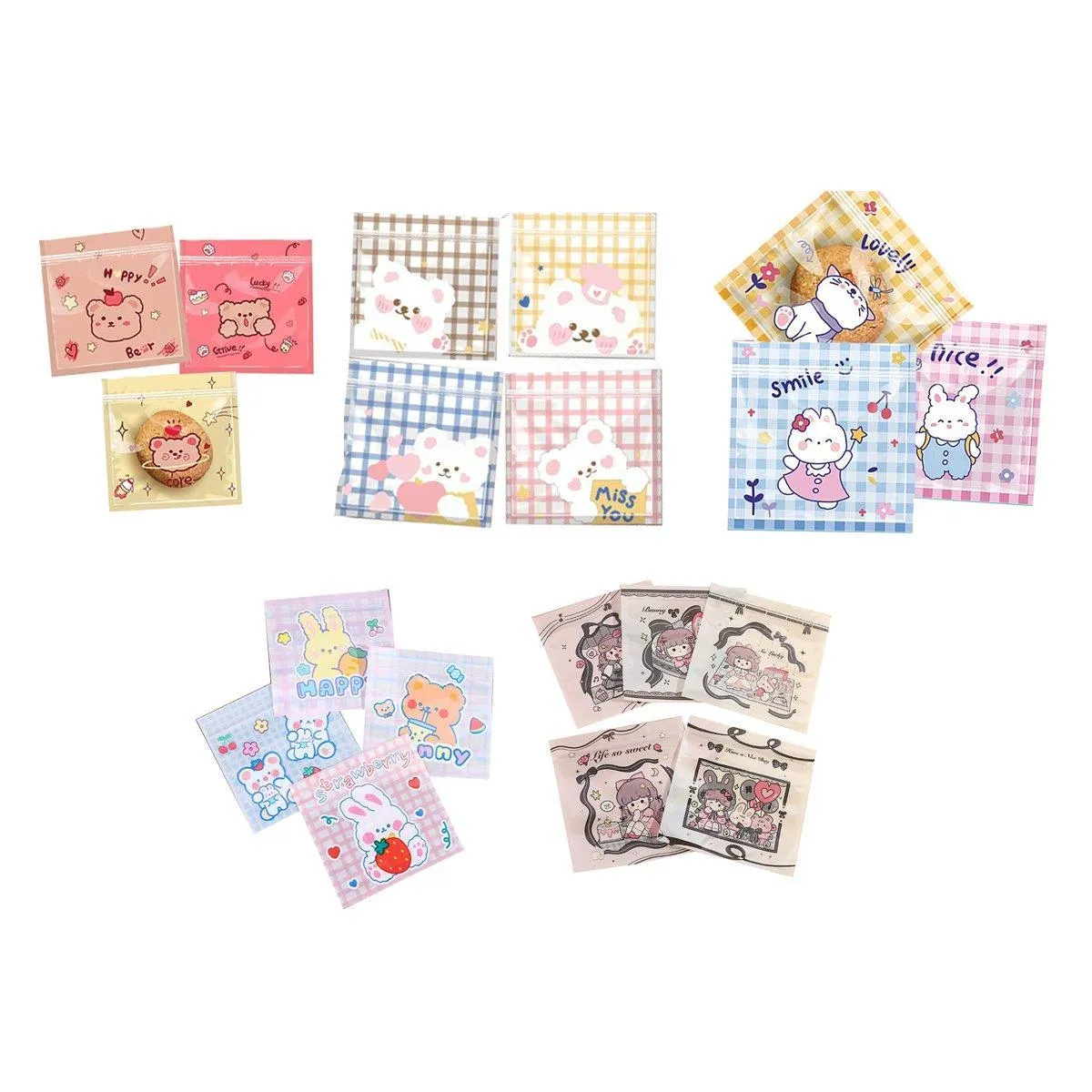 100pcs Cartoon Ziplock Bags For Snacks Candy Cookies Food Safe Plastic Bags