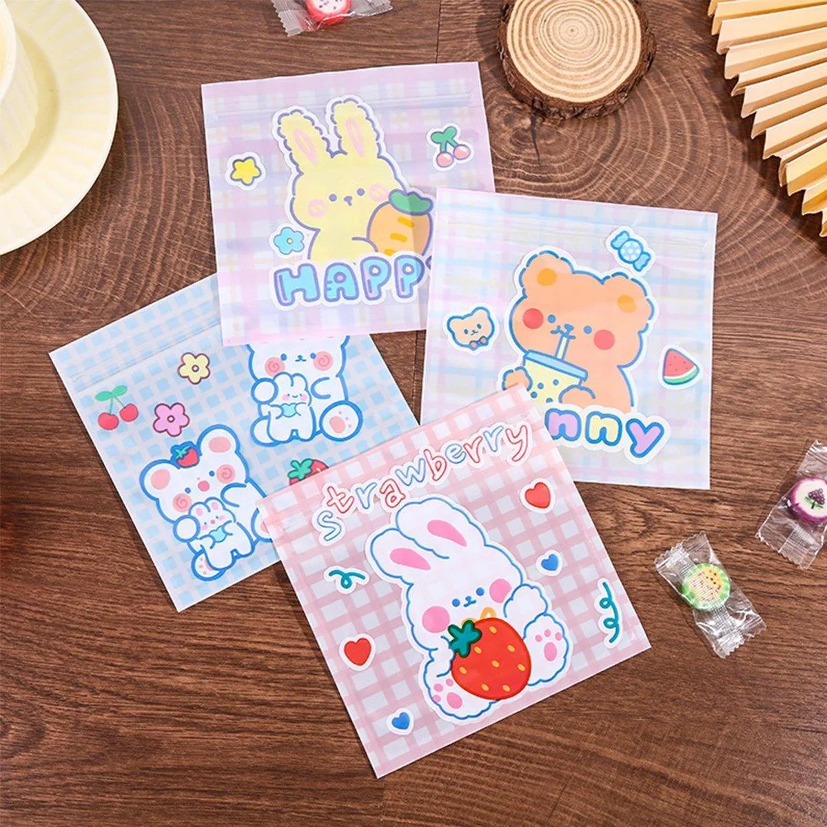 100pcs Cartoon Ziplock Bags For Snacks Candy Cookies Food Safe Plastic Bags
