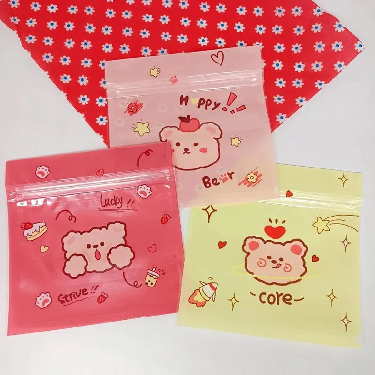 100pcs Cartoon Ziplock Bags For Snacks Candy Cookies Food Safe Plastic Bags