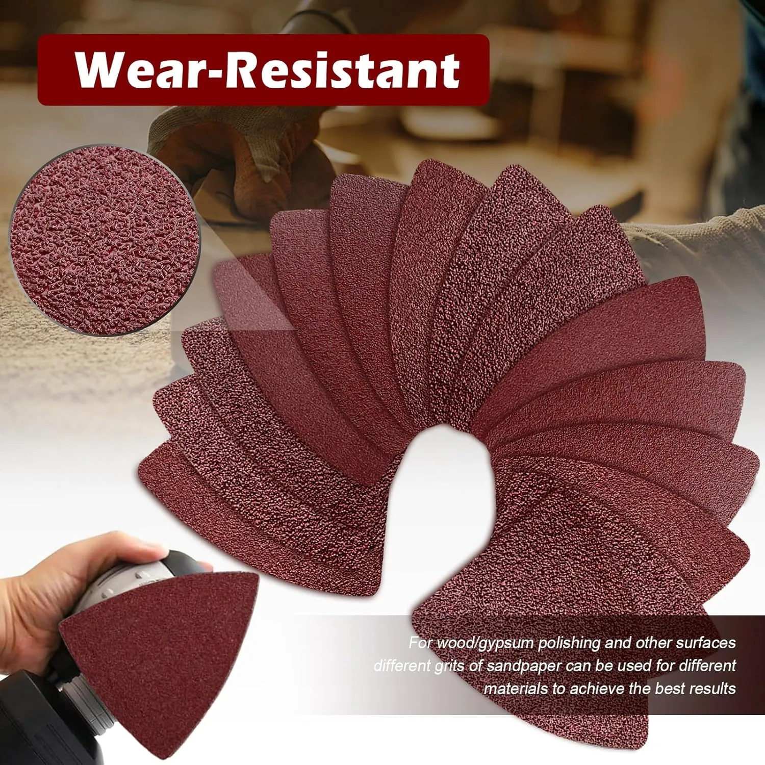 104Pcs Oscillating Tool Detail Sanding Pads Kit 2Pcs Triangle Sanding Pads and 2Pcs Finger Sanding Pad 100Pcs Multitool Sandpaper Grit Fit for Finishing Wood Sanding Plaster