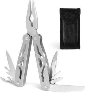 12 in 1 Multitool Pliers Multi Tool for Men, Stainless Steel Multi Tool Pocket Knife, Pliers, Bottle Opener, Screwdriver with Nylon Sheath Outdoor Compact Multi-Tool Gadgets