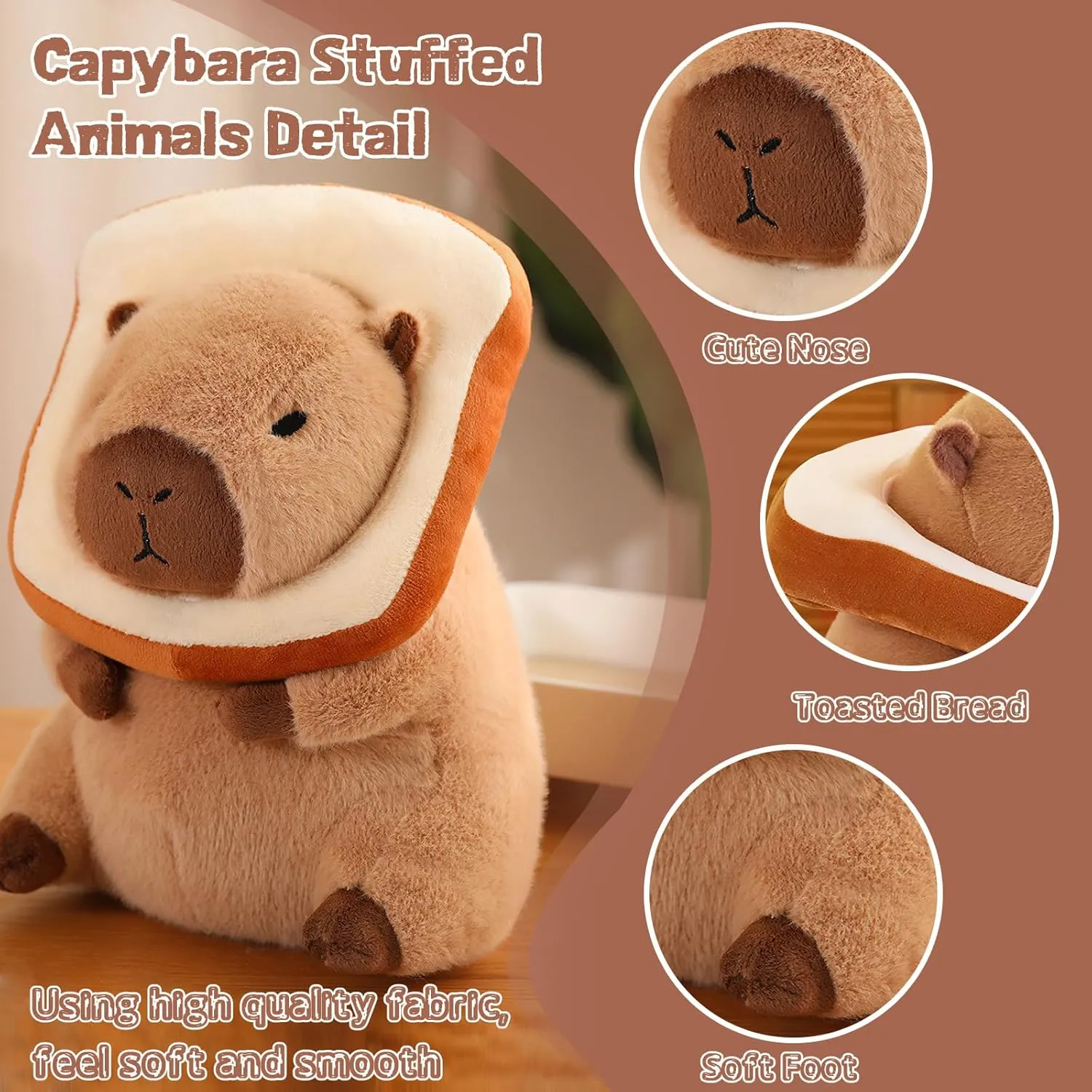 12 Inch Cute Capybara Plush Kawaii Soft Capybara Plush Doll Pillow with Bread Capybara Stuffed Aniamls Toys for Girls Kids Adults Birthdays Valentines Gift (Capybara Plush for Kids)