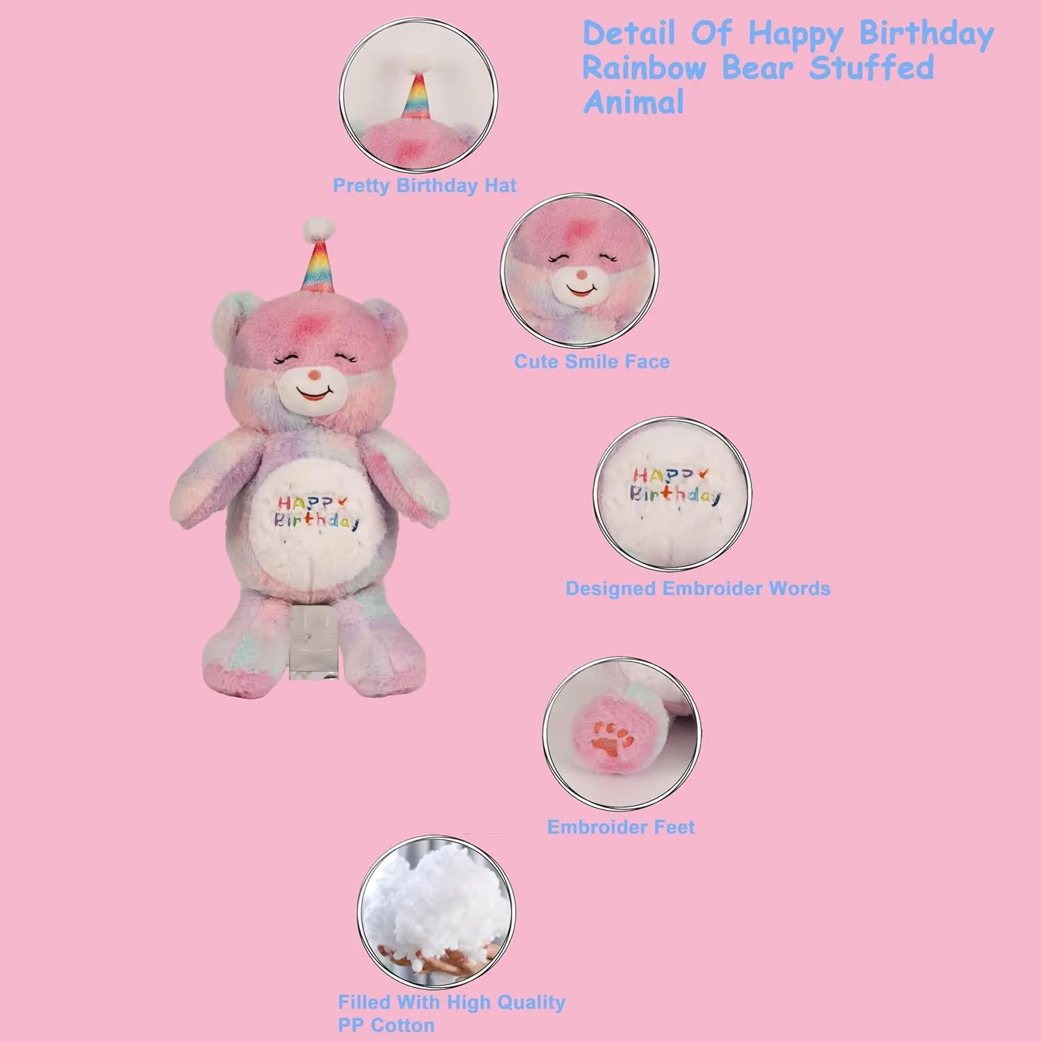 12 Inch Rainbow Bear Stuffed Animals Happy Birthday Bear Soft Rainbow Teddy Bear Plush Toys Stuffed Bear Plushies Animal Colorful Teddy Bear Plush Doll Animal Toy for Kids & Lovers…