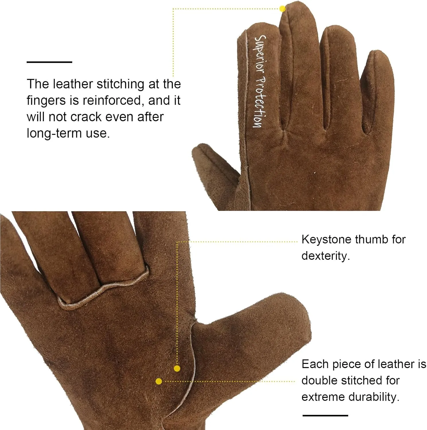 12 Pairs Bulk Leather Work Gloves for Men or Women for Construction, Wood cutting, Driving, Gardening, Automotive Repair