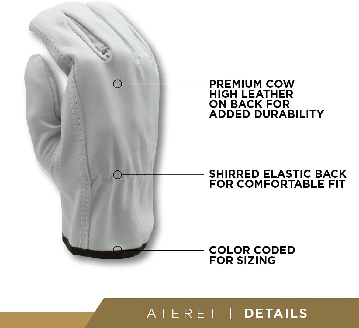 12 Pairs Heavy Duty Durable Cowhide Leather Work Gloves for Construction, Industrial and Personal Use