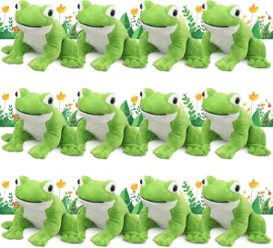 12 Pcs 6 Inch Realistic Frog Plush Toy for Kids Frog Stuffed Animal Plush Simulation Green Soft Cute Sitting Plushie with Leg Lifelike Amphibian Reptilian Plushie Pillow Toy for Home Decor