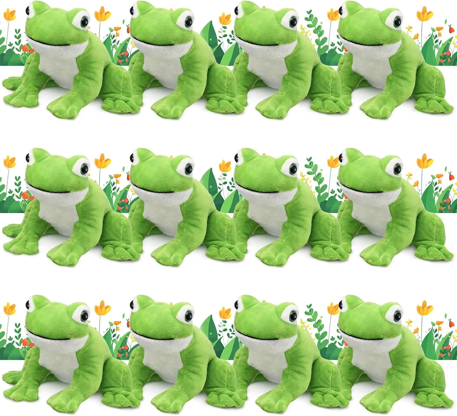 12 Pcs 6 Inch Realistic Frog Plush Toy for Kids Frog Stuffed Animal Plush Simulation Green Soft Cute Sitting Plushie with Leg Lifelike Amphibian Reptilian Plushie Pillow Toy for Home Decor