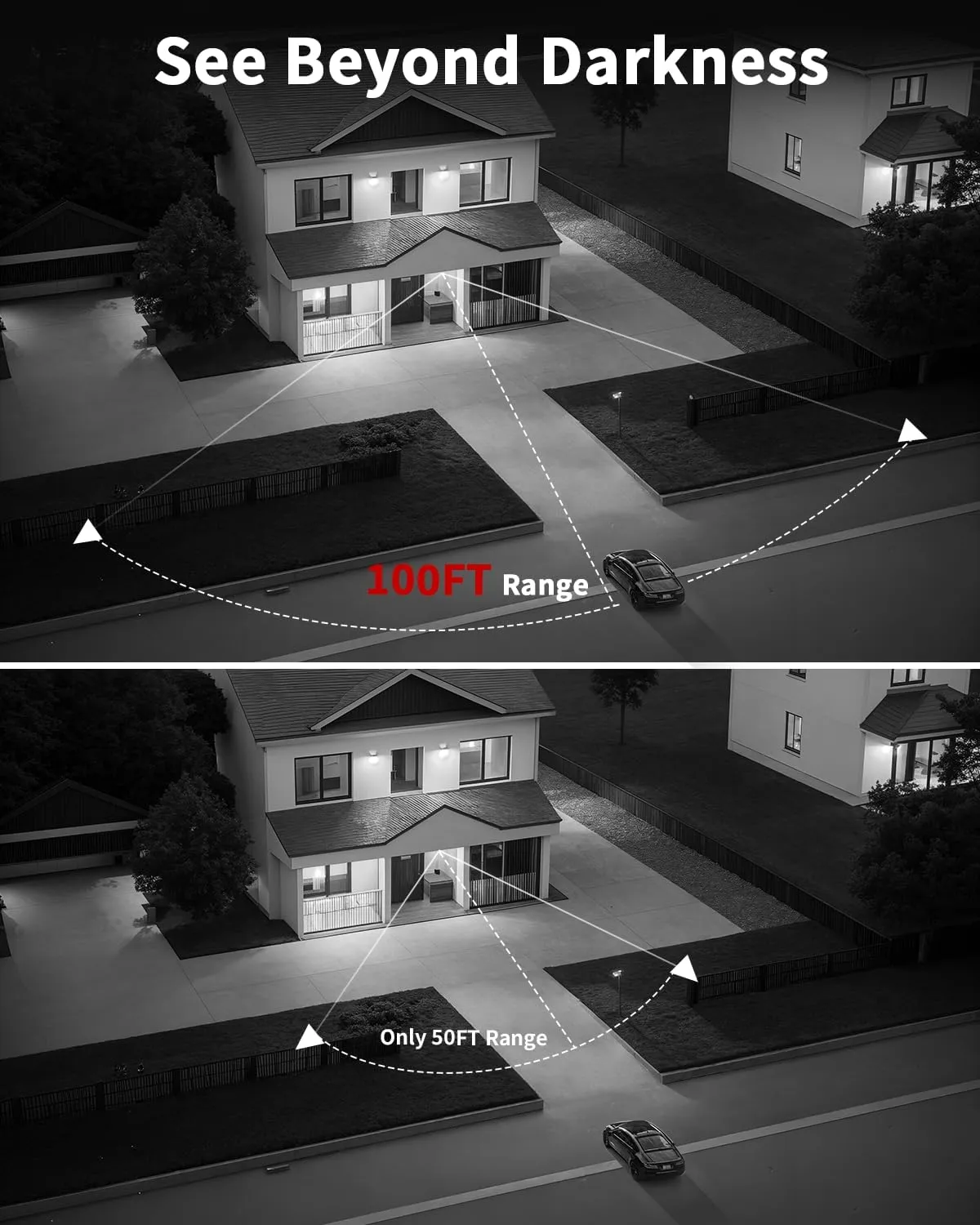《130°Wide Angle & 100ft Night Vision》Outdoor Security Camera System, IP Wired Cameras, 4K Video Surveillance for Home