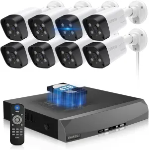 《130°Wide Angle & 100ft Night Vision》Outdoor Security Camera System, IP Wired Cameras, 4K Video Surveillance for Home