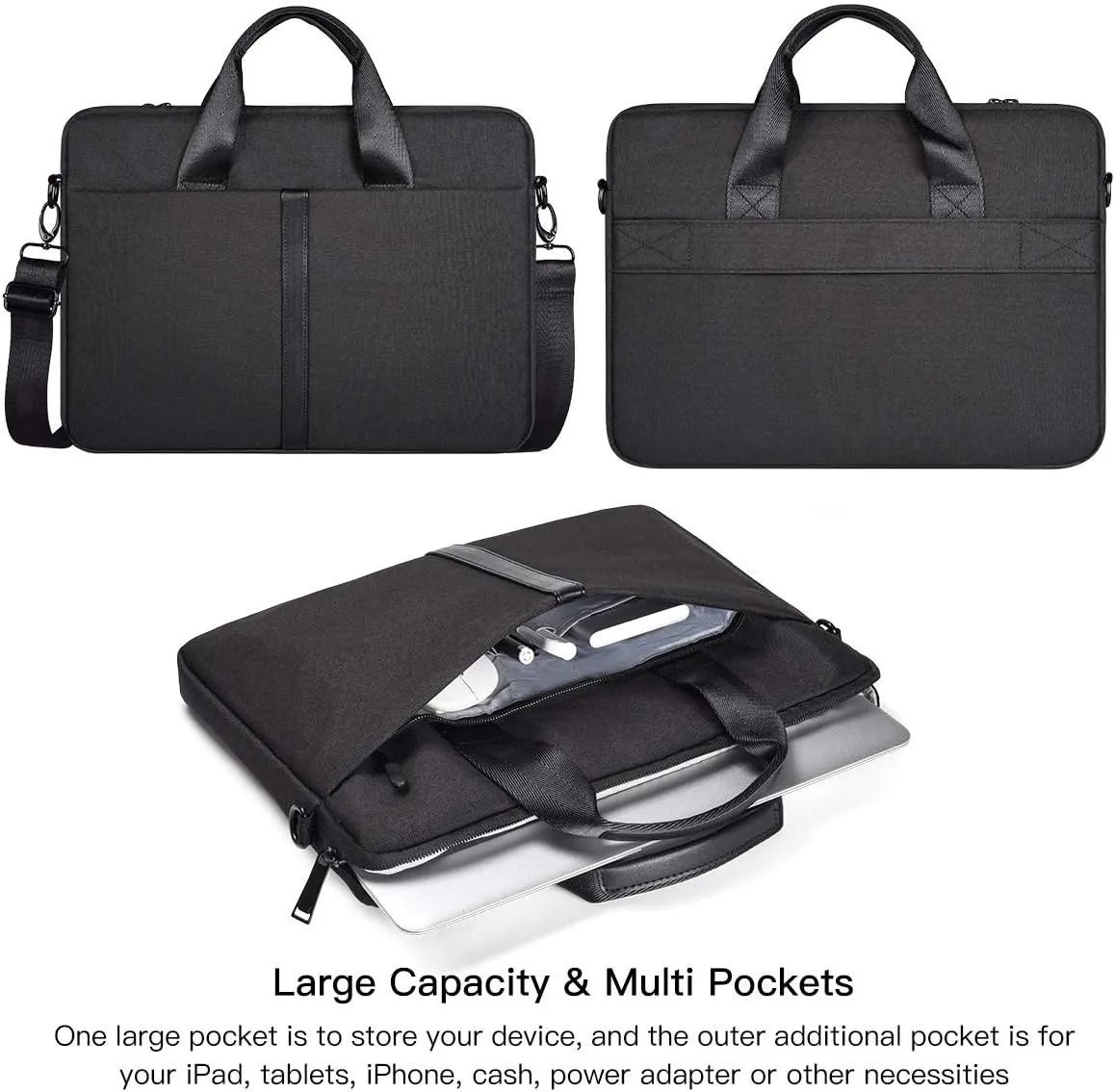 14-15 Inch Laptop Sleeve Shoulder Bag Men Women Briefcase Handbag for MacBook Pro 14 M4/M3/M2/M1, HP Pavilion X360/Chromebook 14", ASUS Chromebook 14, Dell Inspiron 14" Carrying Case, Black