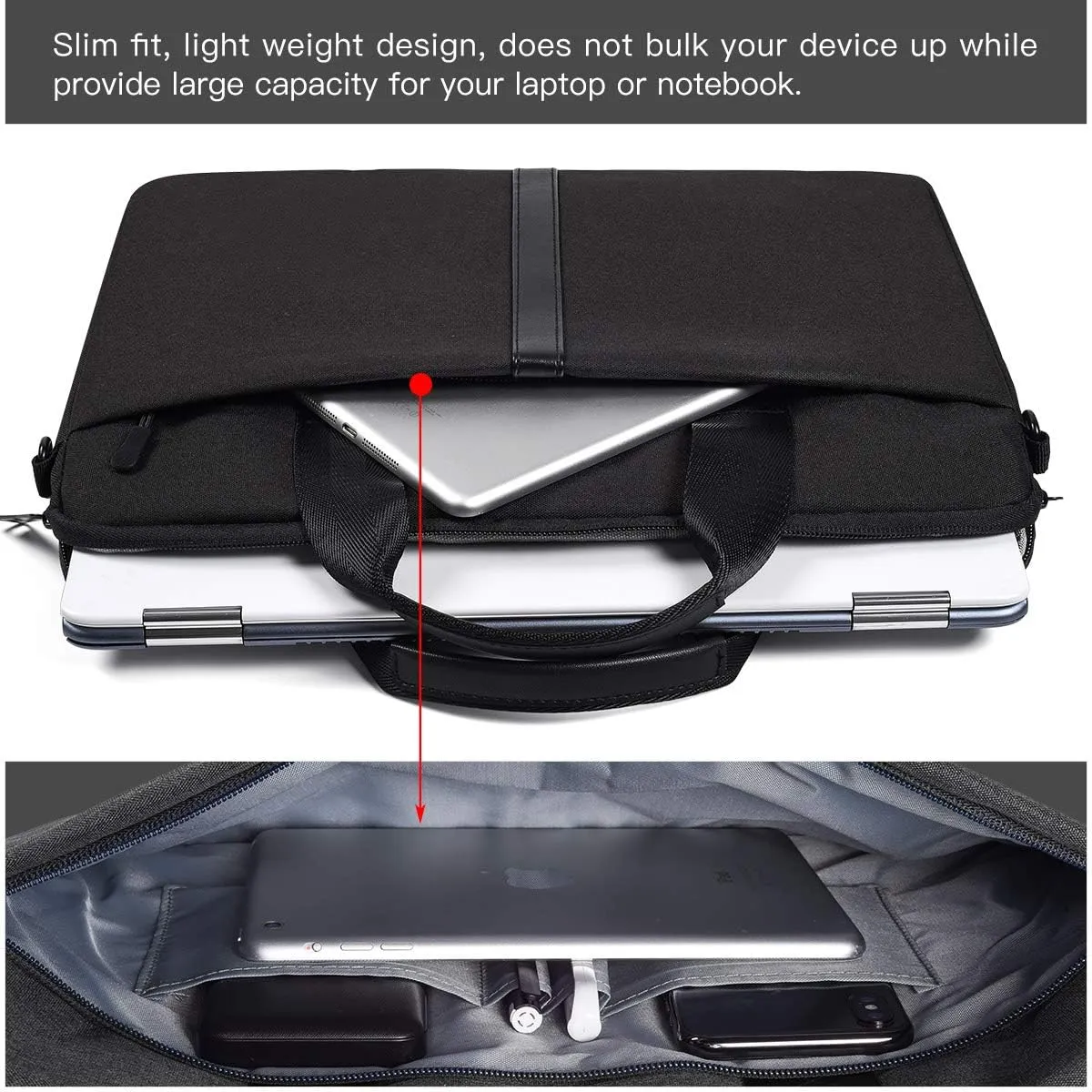 14-15 Inch Laptop Sleeve Shoulder Bag Men Women Briefcase Handbag for MacBook Pro 14 M4/M3/M2/M1, HP Pavilion X360/Chromebook 14", ASUS Chromebook 14, Dell Inspiron 14" Carrying Case, Black