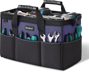 16 inch Tool Bags Heavy Duty Organizer Bag For Work Tools, Fabric Tool Tote, Multi-Pockets Wide Mouth Soft Bottom Blue