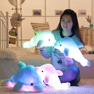 18" Super Cute Sea Animal Little Stuffed Toys, Sparkling Dolphin Plush Toy with Mix Color Changing LED Light (Pink, 45cm)