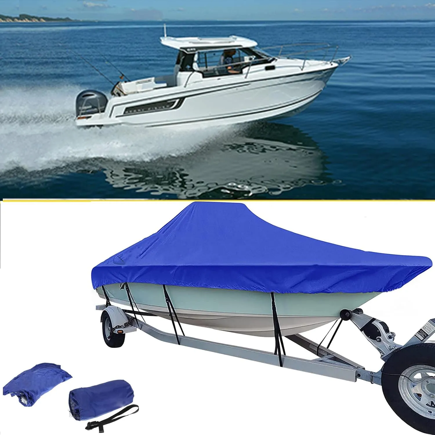 19-21ft Waterproof Boat Cover 420d Marine Grade Oxford Cloth V-Hull Boat Mooring Cover Dust-Proof Anti-Uv Protection Trailerable T-Top Boat Cover