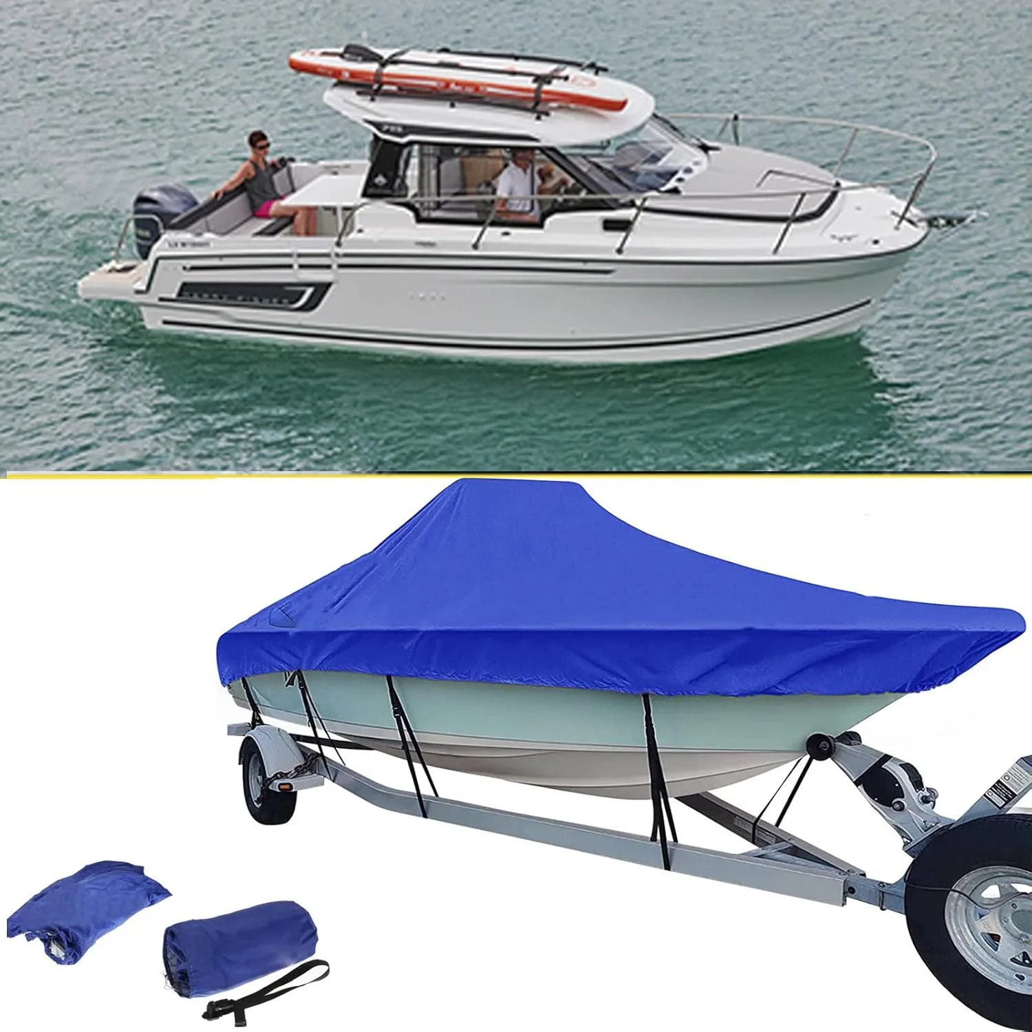 19-21ft Waterproof Boat Cover 420d Marine Grade Oxford Cloth V-Hull Boat Mooring Cover Dust-Proof Anti-Uv Protection Trailerable T-Top Boat Cover