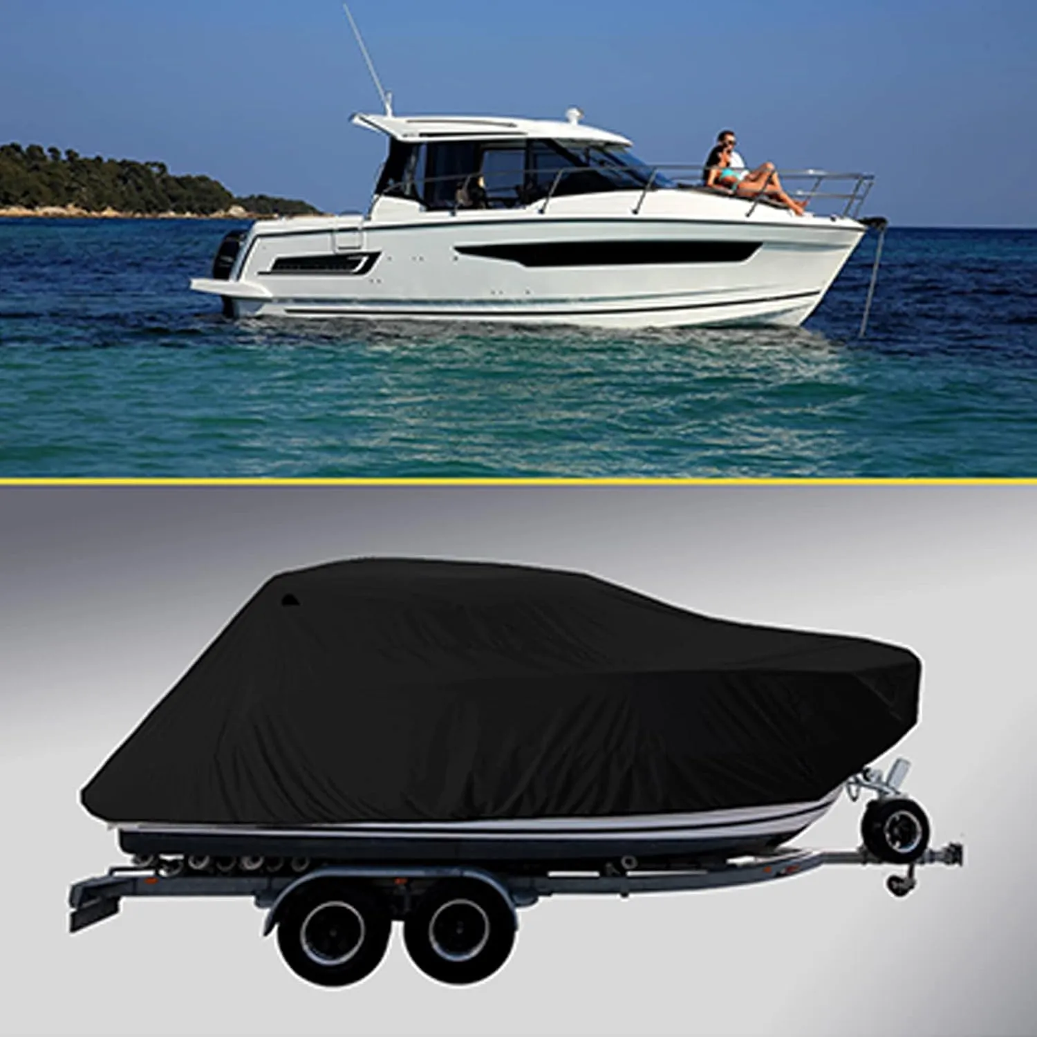 19-21ft Waterproof Boat Cover 420d Marine Grade Oxford Cloth V-Hull Boat Mooring Cover Dust-Proof Anti-Uv Protection Trailerable T-Top Boat Cover
