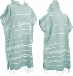1pcs Large Turkish Cotton Poncho Towel Surf Poncho Changing Robe with Hood and Front Pocket Absorbent Wearable Towel Hooded Beach Towel for Adult Man Women Beach Pool (Green, Medium)