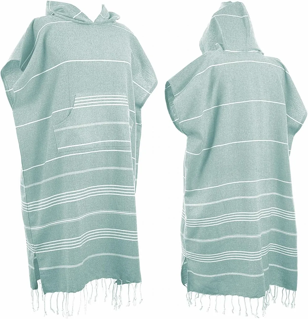 1pcs Large Turkish Cotton Poncho Towel Surf Poncho Changing Robe with Hood and Front Pocket Absorbent Wearable Towel Hooded Beach Towel for Adult Man Women Beach Pool (Green, Medium)