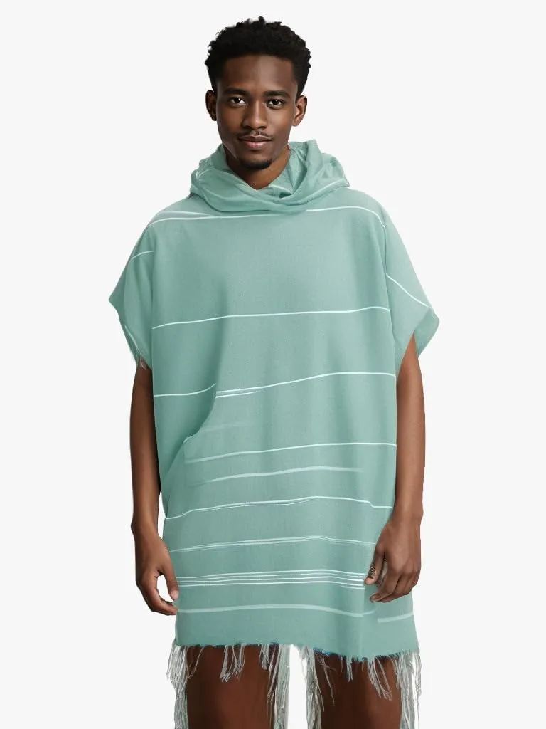 1pcs Large Turkish Cotton Poncho Towel Surf Poncho Changing Robe with Hood and Front Pocket Absorbent Wearable Towel Hooded Beach Towel for Adult Man Women Beach Pool (Green, Medium)