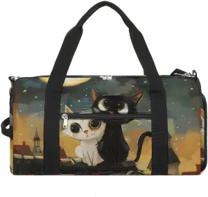 2 Love Cats Sitting on Roof in Old Town Gym Bag for Men Women Lightweight Duffel Bag Sports Workout Bag for Travel Yoga