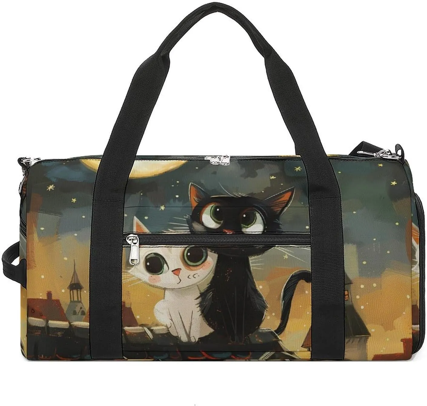 2 Love Cats Sitting on Roof in Old Town Gym Bag for Men Women Lightweight Duffel Bag Sports Workout Bag for Travel Yoga