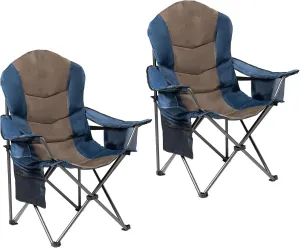 2 Pack Folding Camping Chairs for Adults - High Back Padded Portable Outdoor Lawn Chairs 400lbs Capacity, Adjustable Armrests - Lightweight Camp Chairs Set (Blue & Brown)