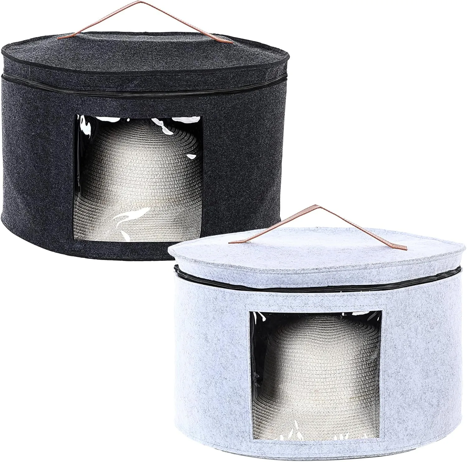 2 pack Hat Box,Hat Storage Box,Stackable Round Brim Hats Organizer Bag Container for Closet,Travel Hat Boxes for Women, Cowboy Hat Organizer, FoldableTravel Cap Boxes