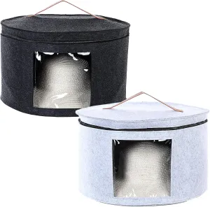 2 pack Hat Box,Hat Storage Box,Stackable Round Brim Hats Organizer Bag Container for Closet,Travel Hat Boxes for Women, Cowboy Hat Organizer, FoldableTravel Cap Boxes