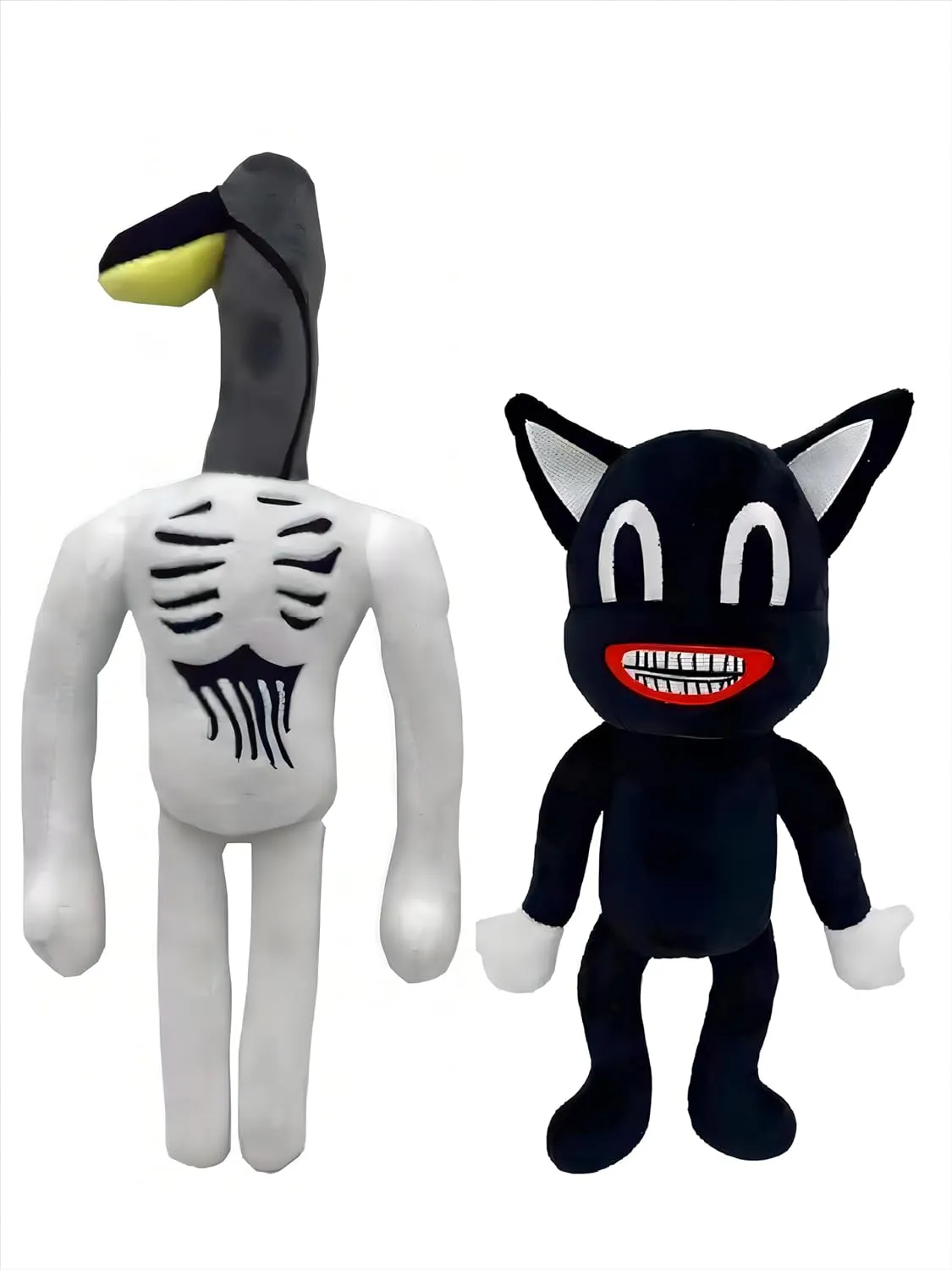 2 PCS Siren Head Plush Toy Cartoon Black Cat Stuffed Soft Animal Cat Kids' Birthday Halloween Thanksgiving Christmas Toys Plush Toys(White)