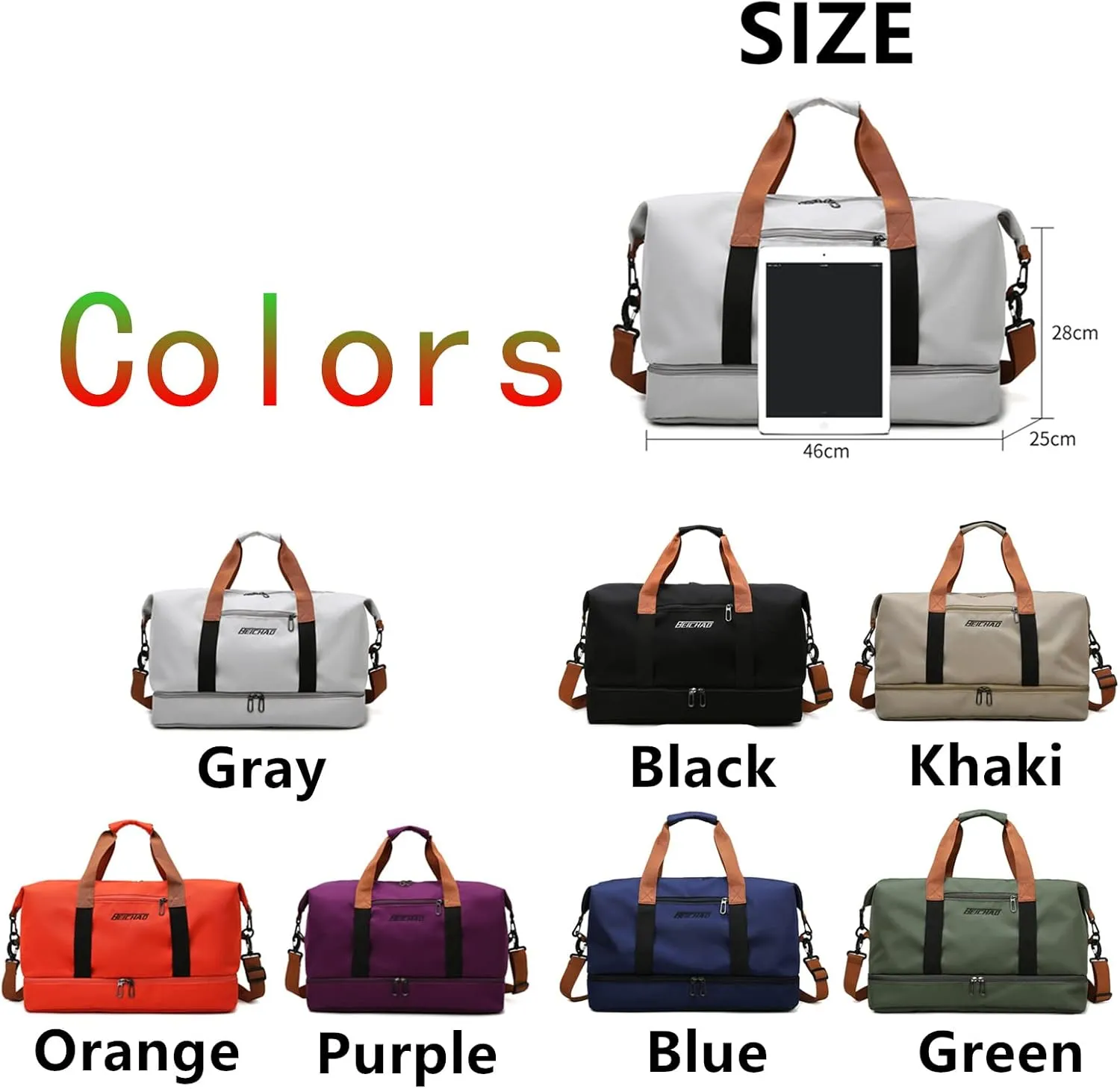 2023 New Dry/Wet Separation Travel Bag with Shoe Compartment, Travel Duffle Bag with Attachable Shoulder Strap, Women's Sports Gym Tote, Large Capacity & Lightweight & Waterproof (Gray-A)