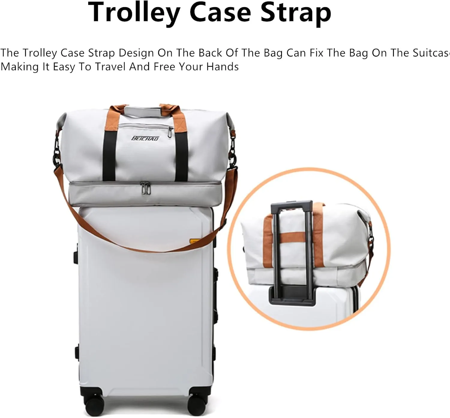 2023 New Dry/Wet Separation Travel Bag with Shoe Compartment, Travel Duffle Bag with Attachable Shoulder Strap, Women's Sports Gym Tote, Large Capacity & Lightweight & Waterproof (Gray-A)