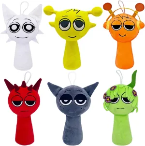 2024 Sprunki Plush Toys, 8'' Sprunky Wenda Oren & Simon Gray Stuffed Toys, 6 Pcs