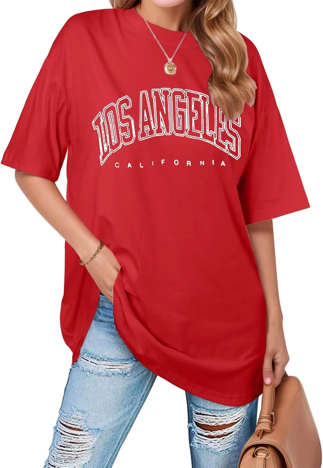 2025 Los Angeles California Tops for Women Trendy Summer Loose T Shirts Casual Letter Print Tshirt Loose Fit Cute Y2K