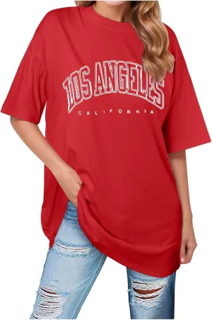 2025 Los Angeles California Tops for Women Trendy Summer Loose T Shirts Casual Letter Print Tshirt Loose Fit Cute Y2K