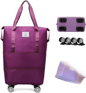 2025 New Kulken Travel Bag with Wheels, Kulken Travel Bag, Expandable Foldable Duffle Bags, Dry and Wet Separation (Purple)
