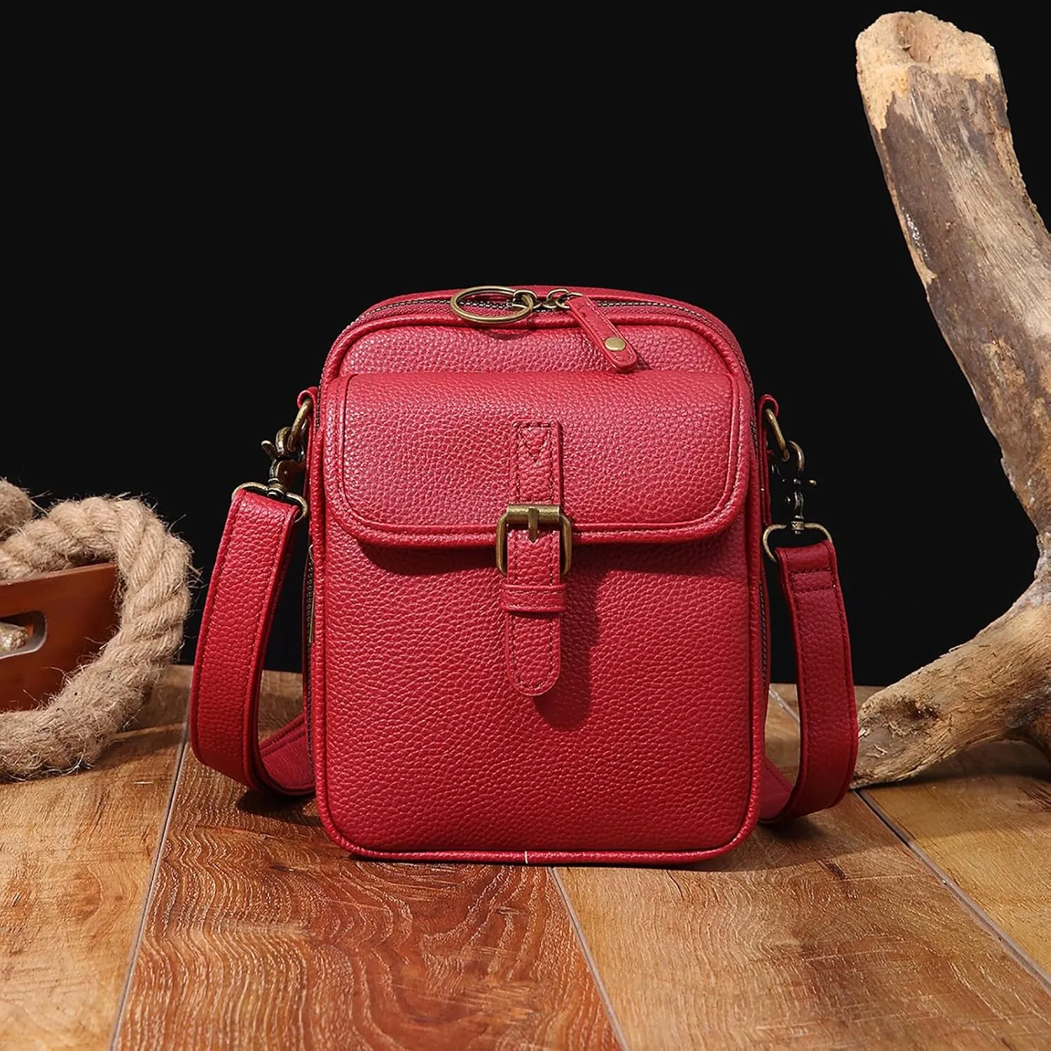 2025 Upgraded Vintage Double - Layer Leather Crossbody Bag: Multi - Compartment, Large Capacity Messenger Purse with Buckle