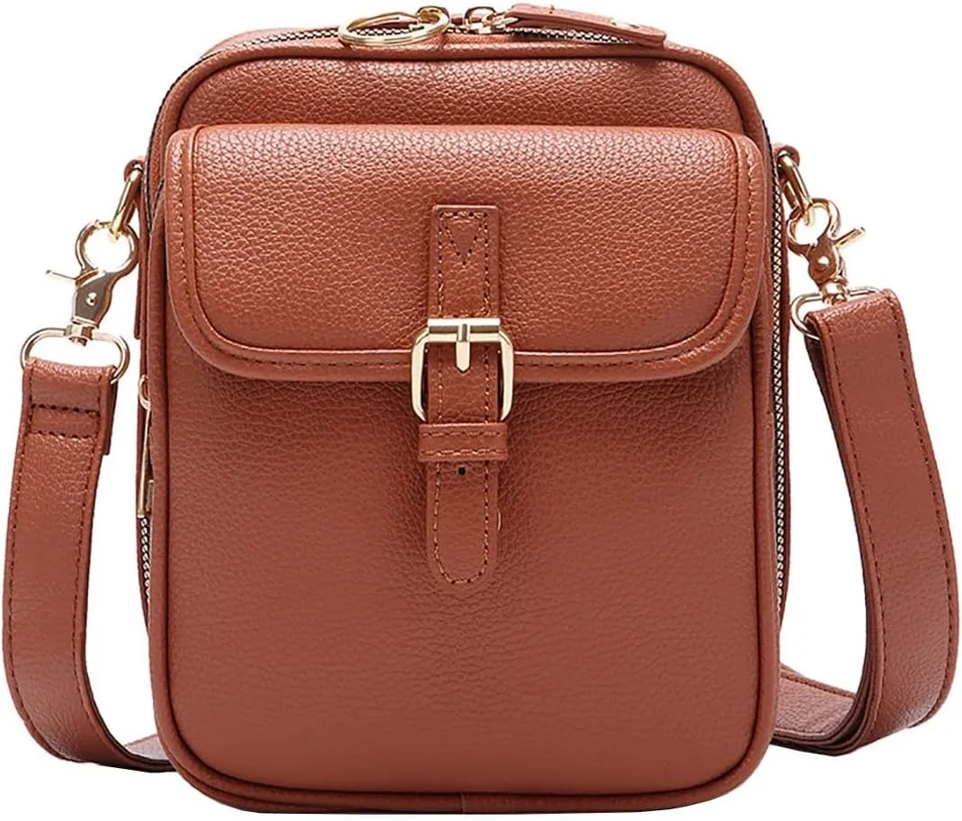 2025 Upgraded Vintage Double - Layer Leather Crossbody Bag: Multi - Compartment, Large Capacity Messenger Purse with Buckle