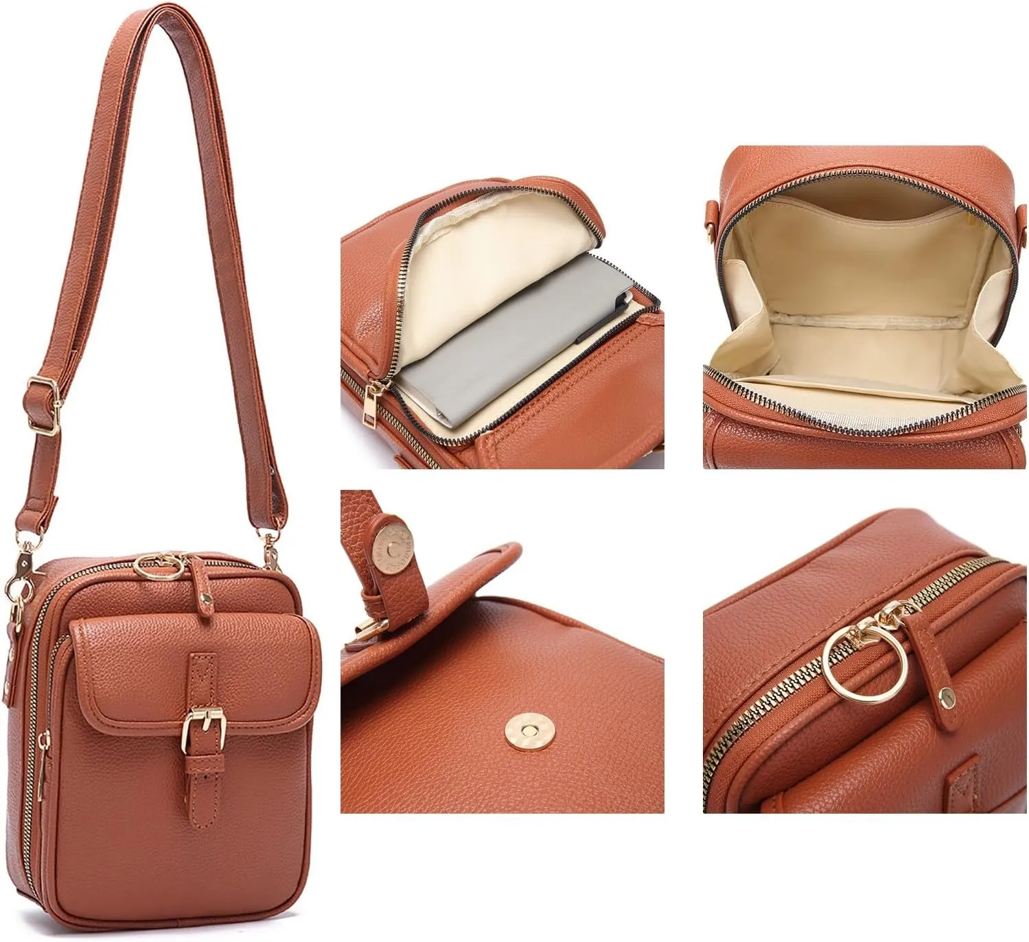 2025 Upgraded Vintage Double - Layer Leather Crossbody Bag: Multi - Compartment, Large Capacity Messenger Purse with Buckle
