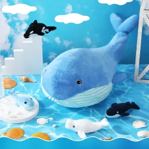 21.5in Mommy Whale Plush Stuffed Animal with 4 Babies, Cute Soft Cotton Plushies Cartoon Hugging Toy Gifts for Boys Girls Birthday Baby Shower Ocean Sea Creature Lover Nursery Decor, Blue