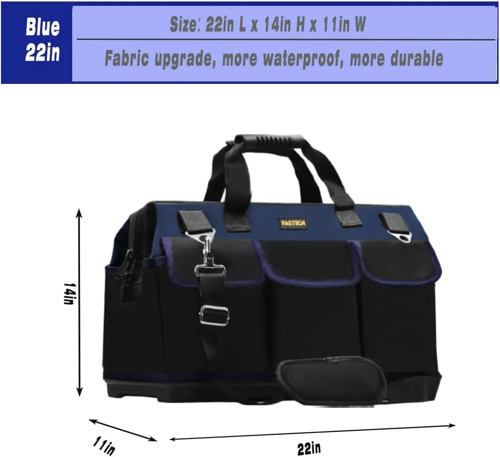 22in Heavy Duty Bottom Tool Bag With Wide Mouth For Tool Storage, Carrier and Organizer, Tool Bag for Men/Women, Wide Mouth Tool Bag With Inside Pockets (22 Inch)