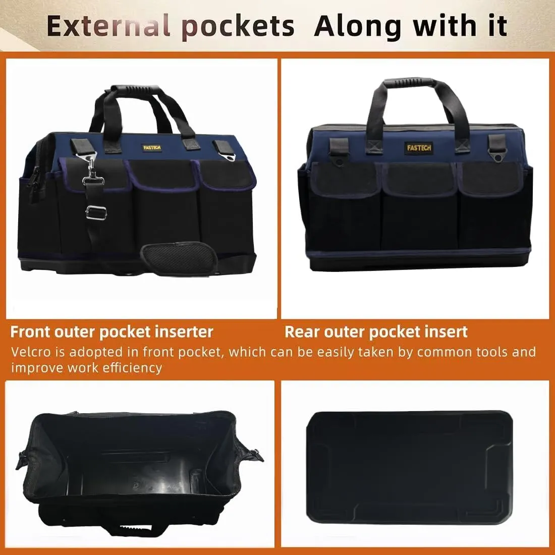 22in Heavy Duty Bottom Tool Bag With Wide Mouth For Tool Storage, Carrier and Organizer, Tool Bag for Men/Women, Wide Mouth Tool Bag With Inside Pockets (22 Inch)