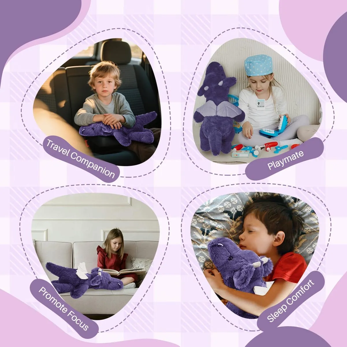 2.2Pounds Dragon Stuffed Animal 20.5" Weighted Stuffed Animals Soft Dragon Plush Giant Purple Dragon Plush Toy Weighted Stuffy Plushies Sleeping Pillow for Kids Baby Birthday Gifts