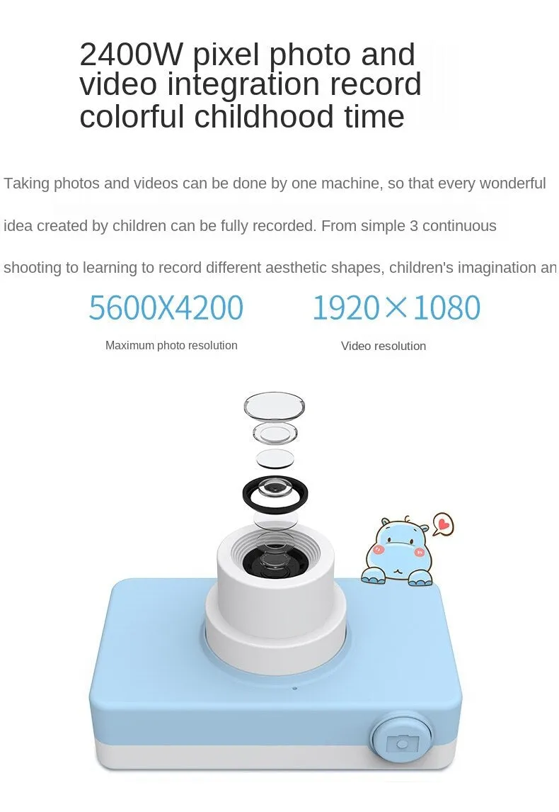 2400w Pixel Children's Camera Strap Silicone Cartoon Phone Case Birthday Gift Suitable for Girls and Boys