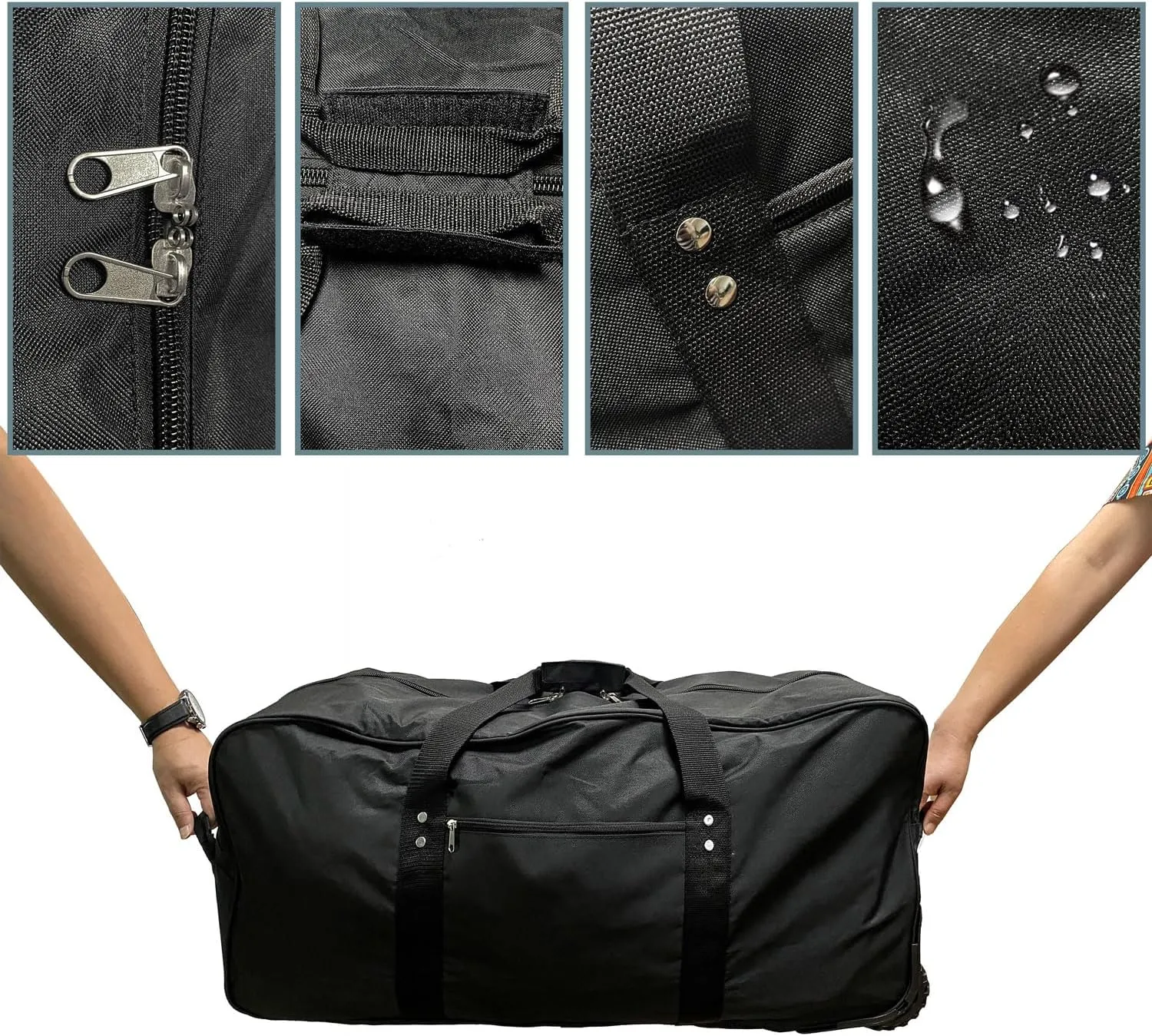 29-Inch Foldable duffle bag with Wheels - Extra Large Rolling Duffel Bag with Wheels, Foldable Heavy-Duty Cargo Duffel for Travel, Camping & Moving, Water-Resistant 600D Oxford, Black