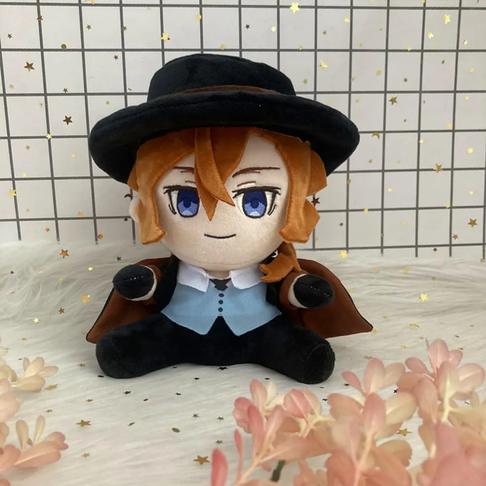 2pcs Anime Figures Plush Ranpo Edogawa & Nakahara Chuuya Cosplay Stuffed Figures Pillow, Cute Manga Characters Throw Pillow Home Decoration Gifts